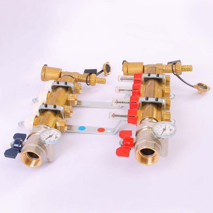 Коллектор для теплого пола TIEMME 1"x3/4"ЕК на 4 выхода с расходомерами 3870005 - Вид №1