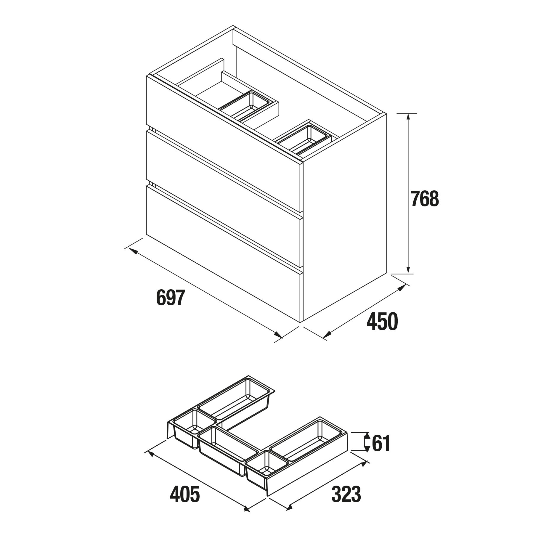 26563 SALGAR Мебель для умывальника FUSSION LINE 700 SBIANCATO с 3 ящиками 697 x 868 x 450 мм Sbiancato - Вид №2