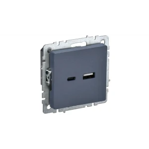 Розетка USB встраиваемая IEK Brite РЮ11-1-БрМ цвет морская волна цвет маренго 89361856 STLM-2180457
