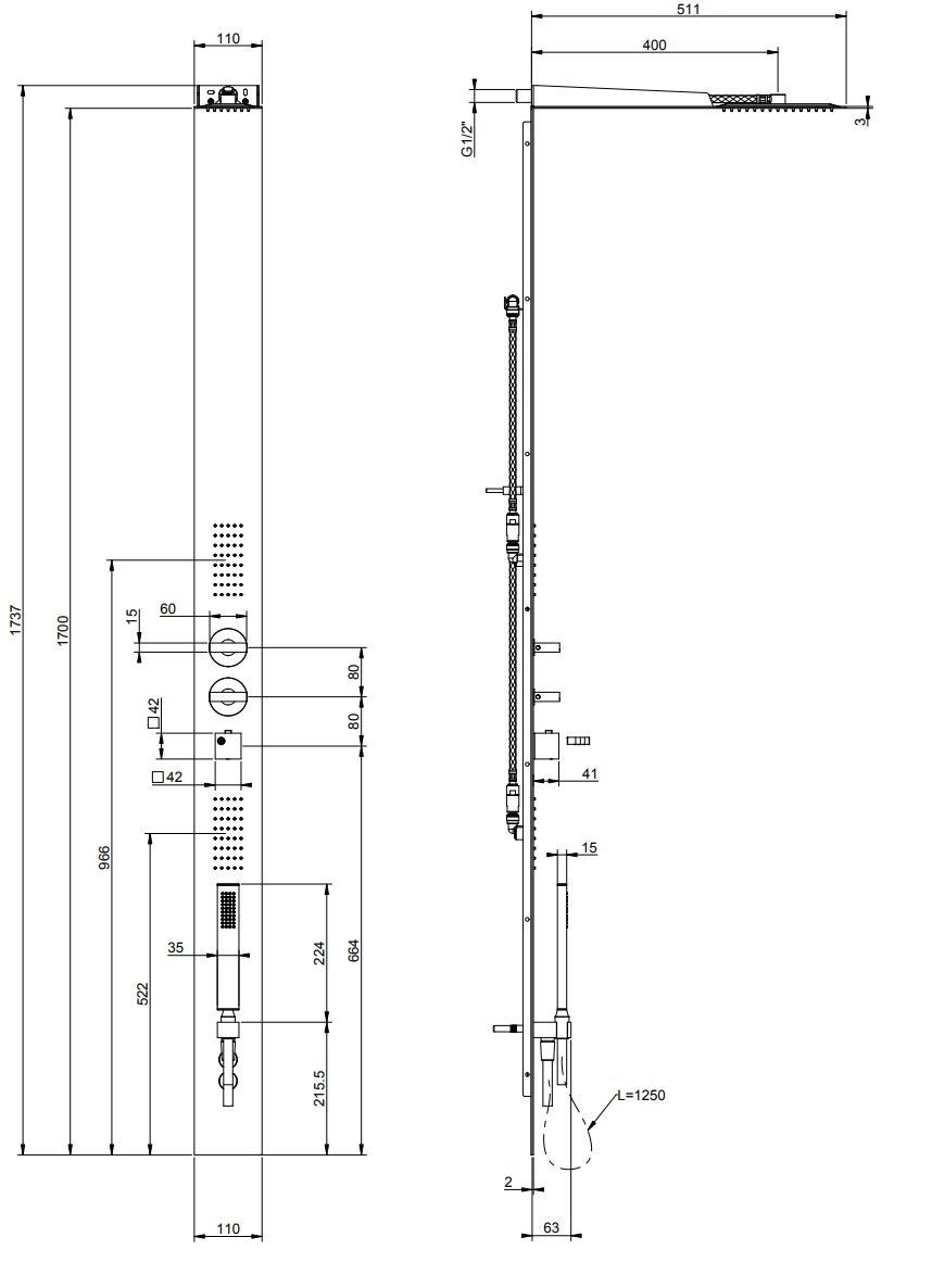 Стальная настенная душевая колонна с ручным душем Gessi трехмиллиметровые ARCH-00047639 - Вид №6
