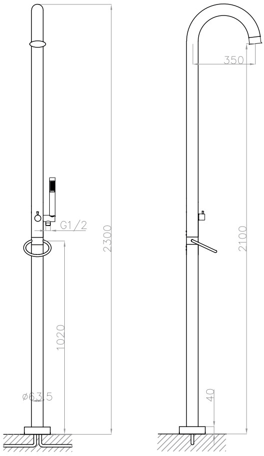 JEE-O Напольная душевая стойка из нержавеющей стали с ручным душем Original 100-6210 / 100-6211 - Вид №2