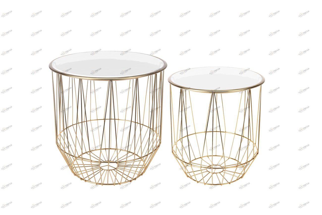 Приставной столик белый с подносом и золотой опорой, 2 штуки GARDA DECOR  00-3861122 Белый;золото 