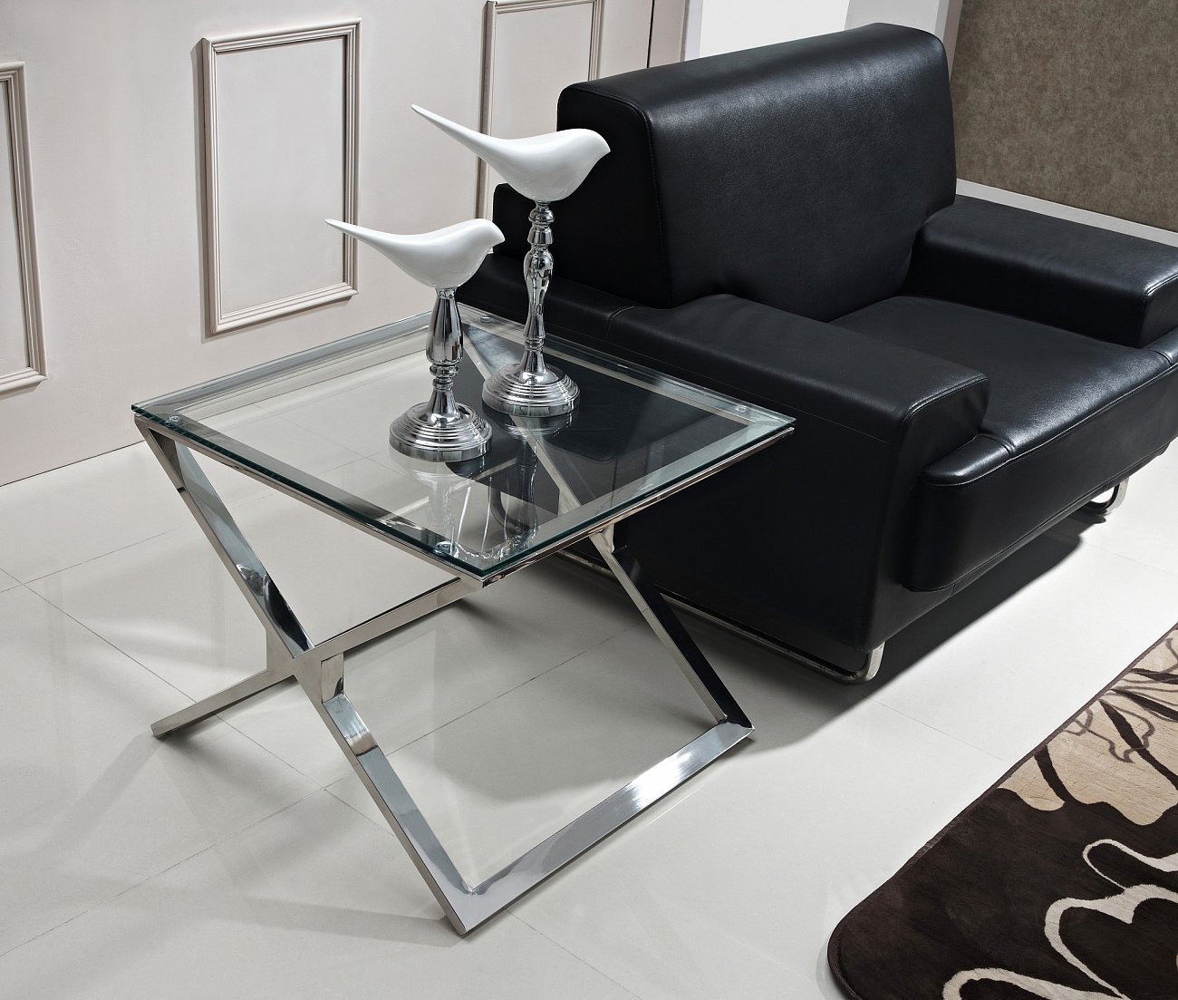 Приставной столик черный с основанием хром 55 см Mola ДОМАШНЯЯ ОБСТАНОВКА SKY COLLECTION 115790 Хром;черный Santreyd  - Вид №1