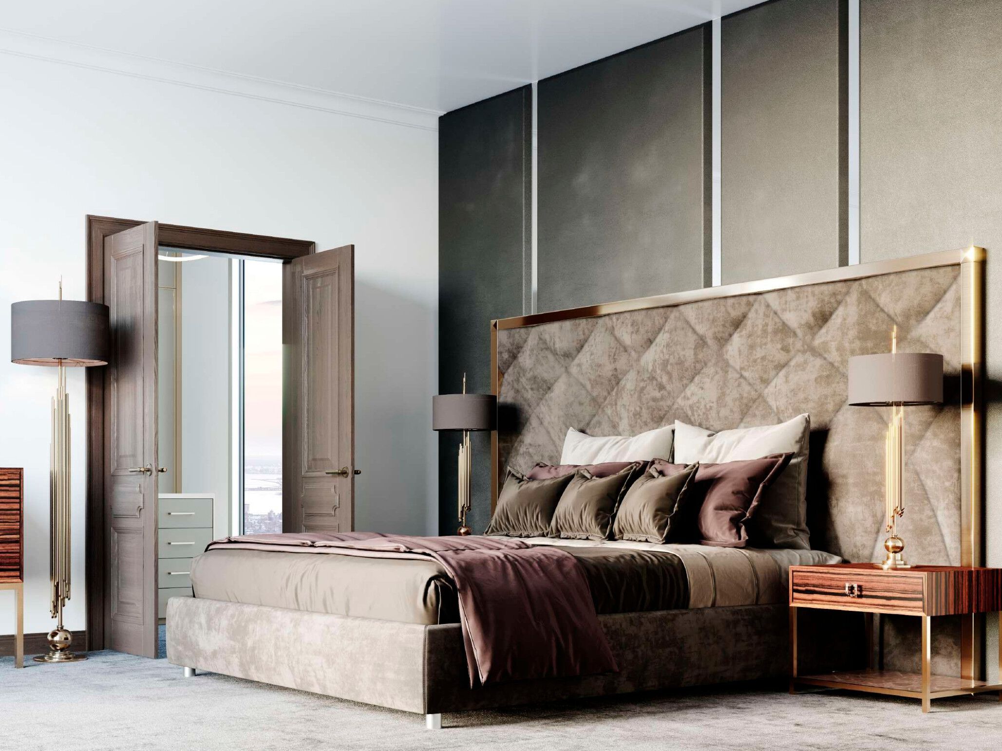 Деревянная двуспальная кровать с мягким изголовьем EUPHORIA NAME ARCH-00119114