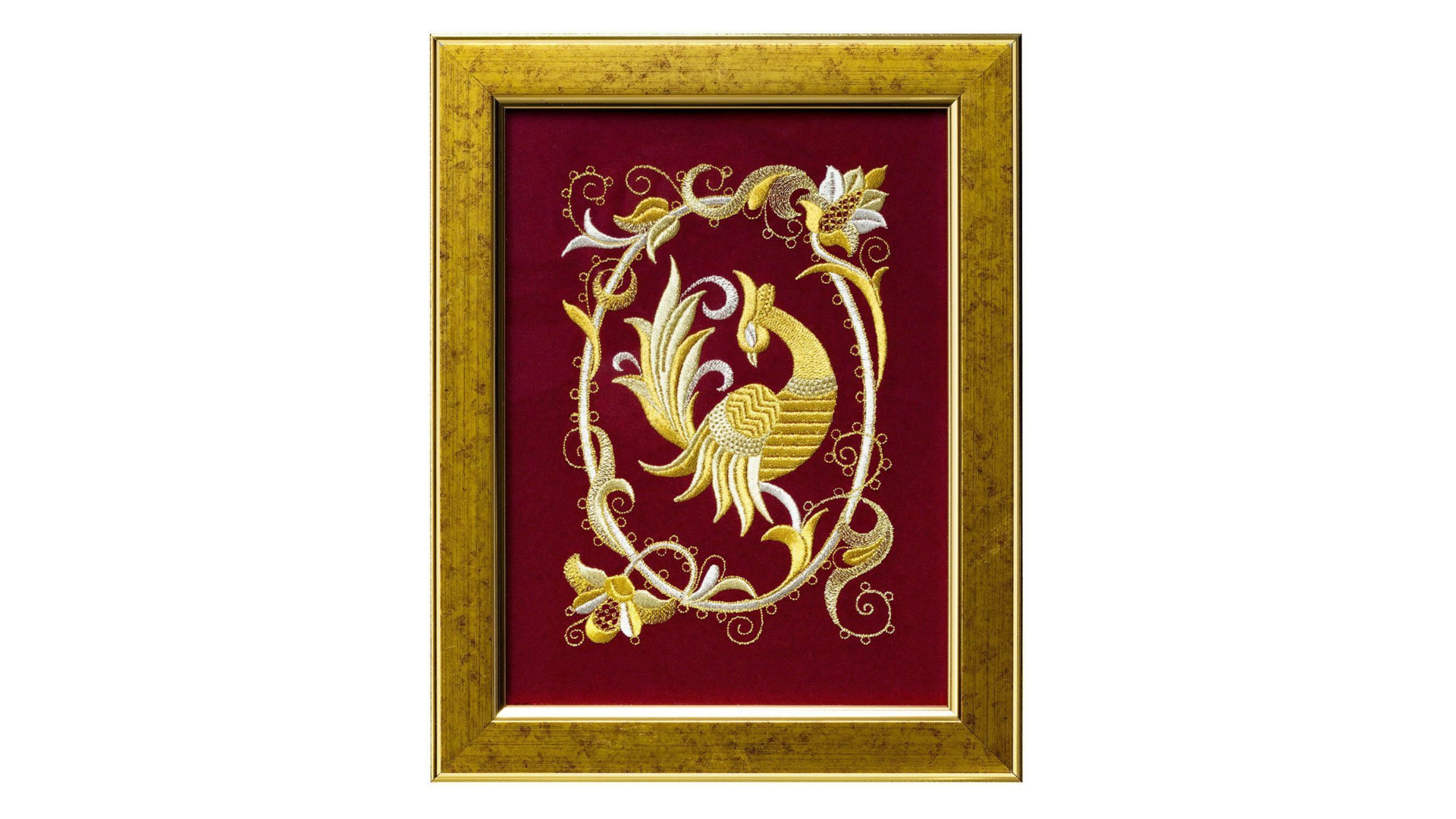 10659135 Торжокские золотошвеи Панно "Птица Пава", 23*17, рисунок 1035, бордовый Габардин  - Вид №2