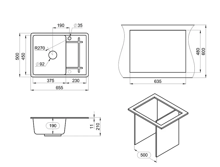 6501, ПЕСОК, кухонная мойка, кварц GRANULA 6501-ST148 - Вид №3