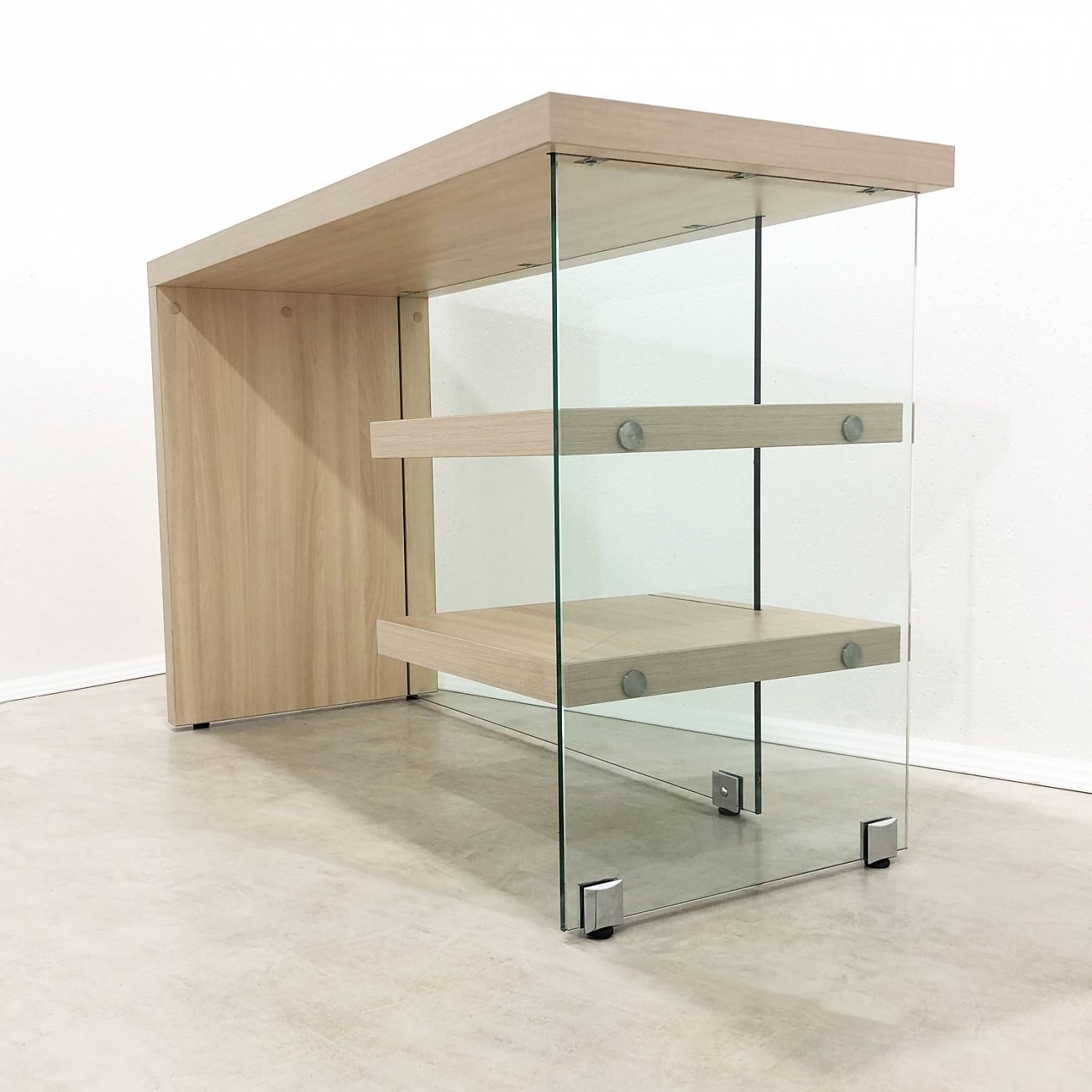 Письменный стол деревянный с полками и стеклянной опорой "Клак" GRAUM  303992 Бежевый  - Вид №3