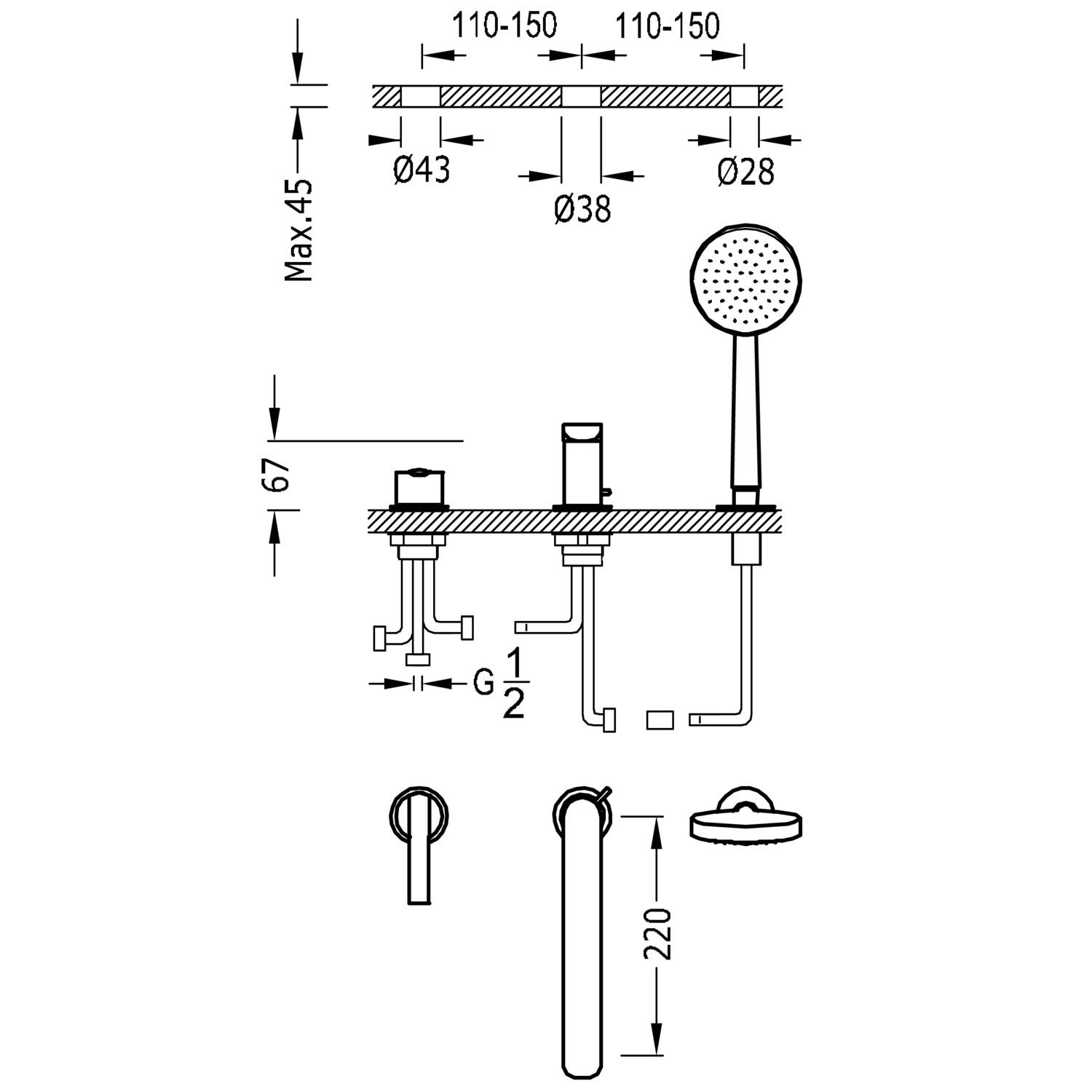 Смеситель для ванны с одной ручкой LEX-ALP edge -08116103 TRES - Вид №1