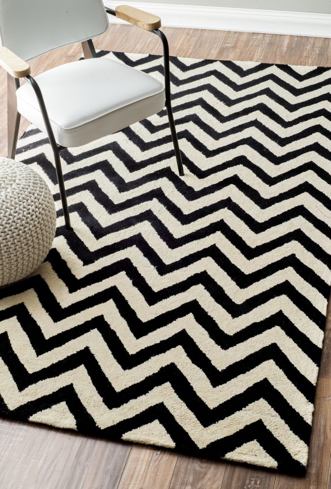 Ковер Zig Zag чёрный 120х180 DOLLY CAPRETS ДИЗАЙНЕРСКИЕ, ЗИГ ЗАГ 015226 Белый;чёрный  - Вид №1