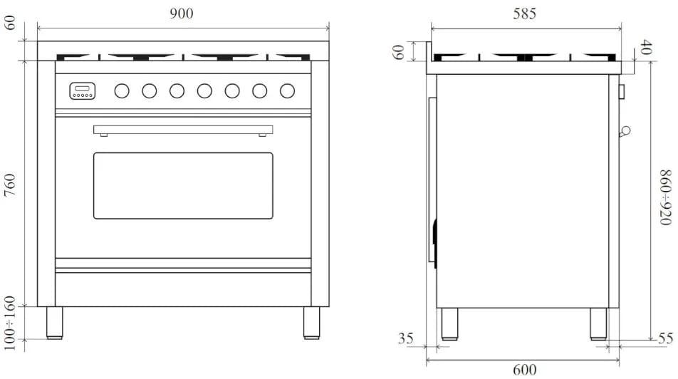 Стальная отдельно стоящая кухня с индукционной плитой Ilve Professional Plus ARCH-00059371 - Вид №1
