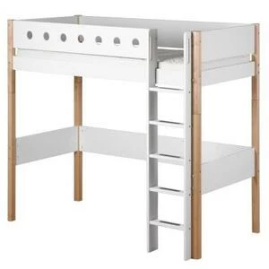 Кровать Flexa White высокая с прямой лестницей, 200 см, белая лакированная