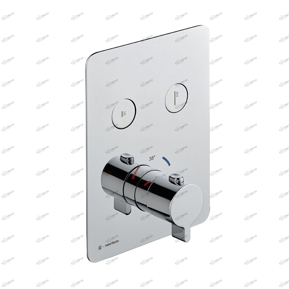 Двусторонний термостатический смеситель скрытого монтажа с одной ручкой для регулировки температуры и кнопками ВКЛ / ВЫКЛ.  NEWFORM Италия 70403E