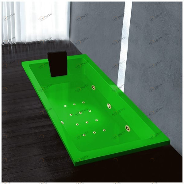 Ванна Gruppo treesse Quadra 170 ATC-V072Q-SX-ZEZ зелёная с золотой фурнитурой гидромассажем аэромассажем и дезинфекцией и дистанционным управлением прямоугольная встроенная левая ATCV072QSXZEZ