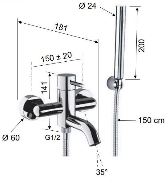 Remer Rubinetterie Внешний смеситель для душа, однорычажный, с ручным душем X style X 39 - x 02 - Вид №1