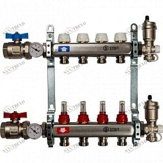 Коллектор нерж в сборе 4 выхода с расходомерами STOUT SMS0907000004