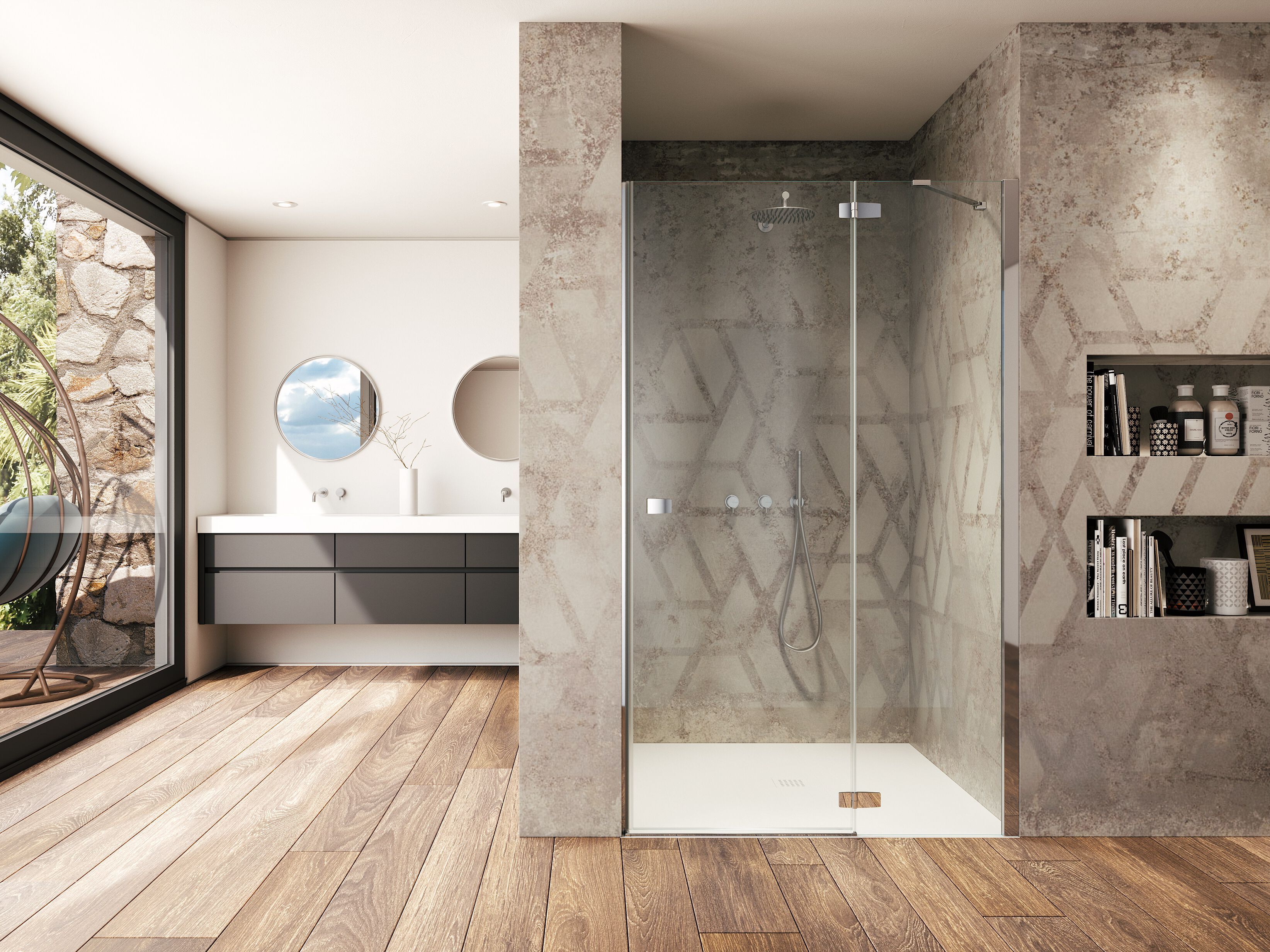 Стеклянная ниша душевая кабина с распашной дверью Provex Industrie Kombi ARCH-00055618 - Вид №1