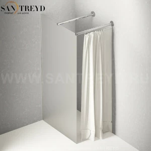 Душевое ограждение FLAT DX подрезаемое, стеклянная со шторкой матовая перегородка с держателем и встроенным душем. Размеры: глубина от 70 до 100, длина от 70 до 140 см