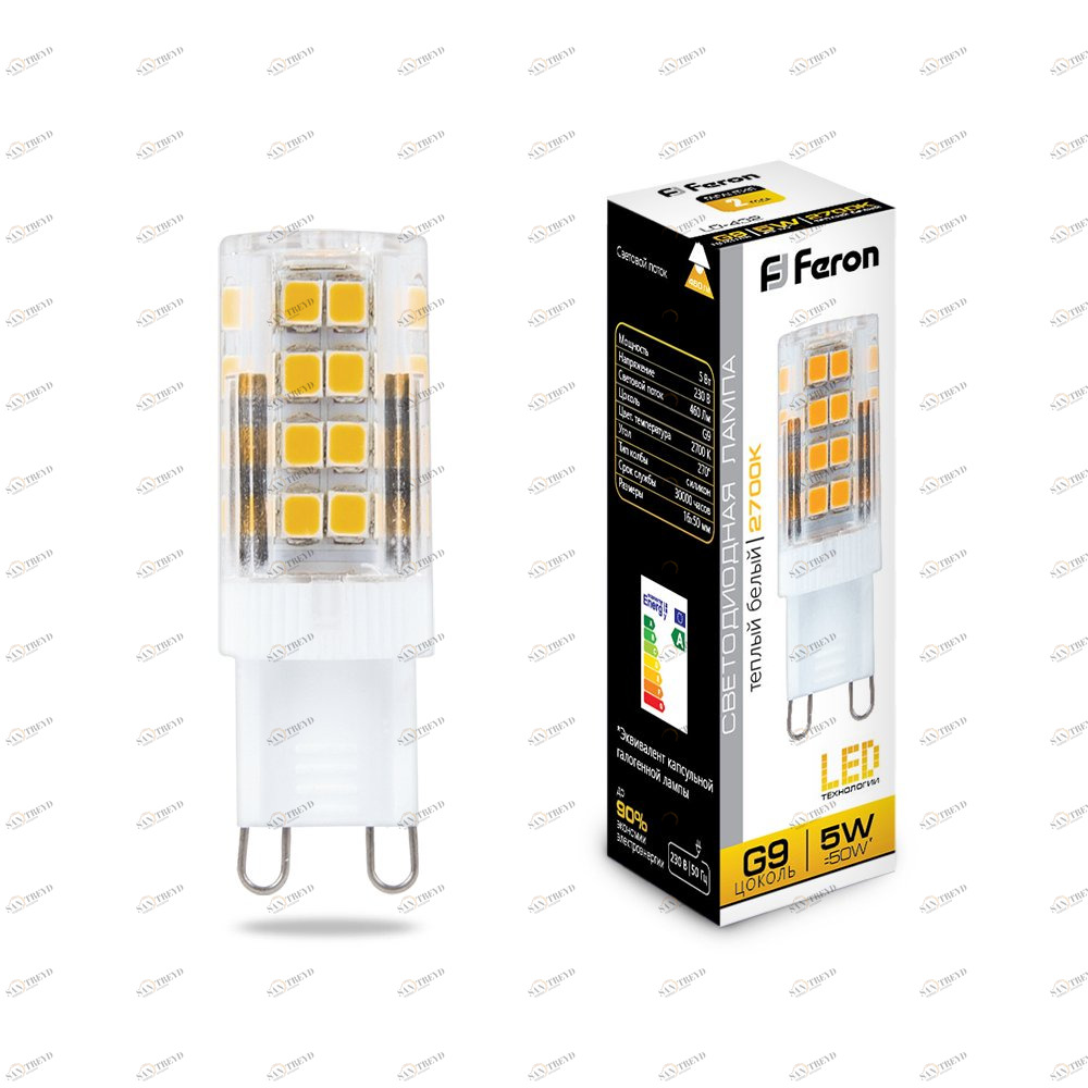 Лампа светодиодная Feron G9 5W 2700K LB-432 25769 FERON  00-3956533 Прозрачный 