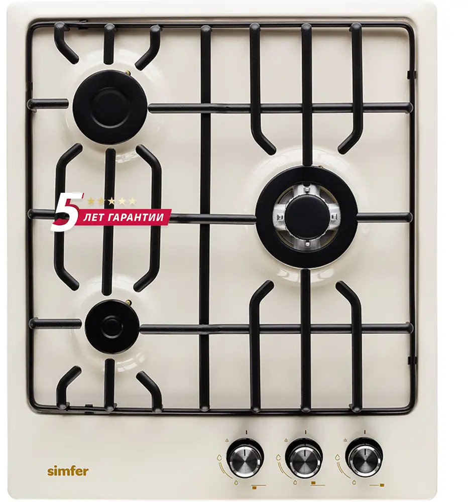 90356315 Газовая варочная панель Simfer H45V35R571 45 см 3 конфорки цвет слоновая кость STLM-0866248