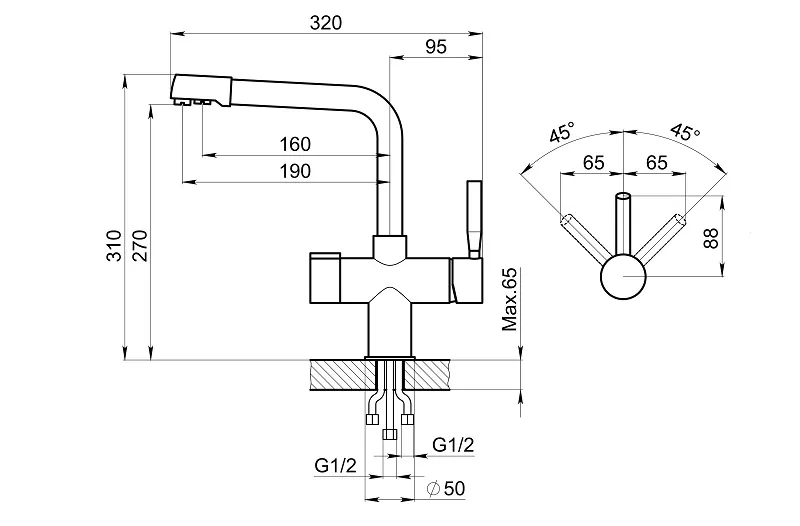 2088, АРКТИК (БЕЛЫЙ), СМЕСИТЕЛЬ КУХОННЫЙ GRANULA 2088-ST27 - Вид №2