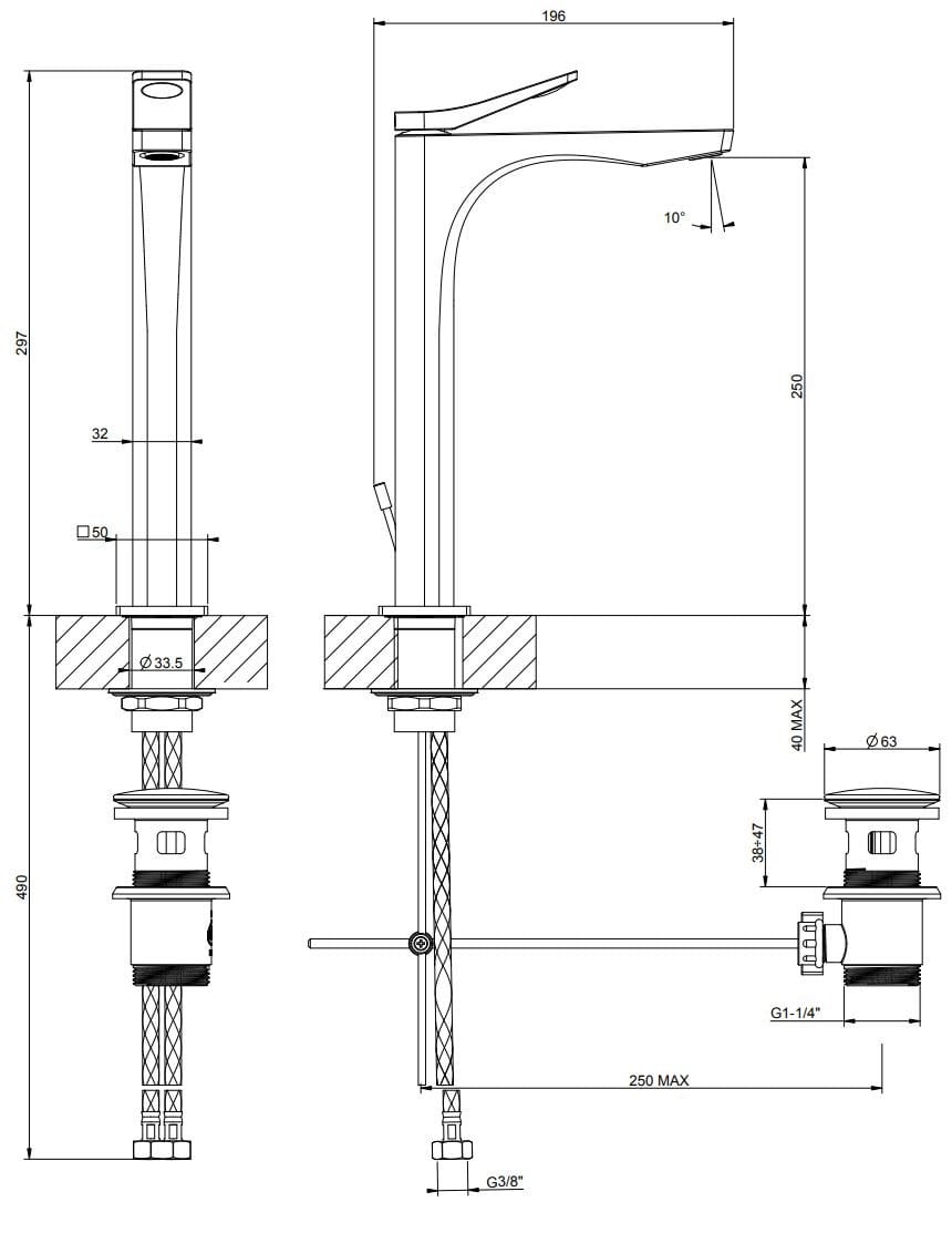 Смеситель для раковины из латуни Gessi рельеф ARCH-00033706 - Вид №6
