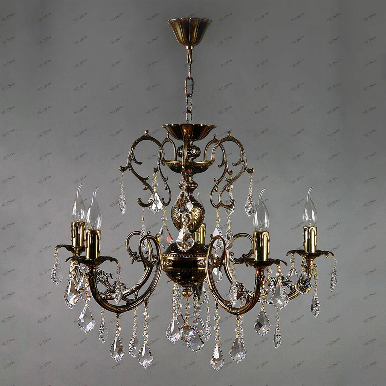 Подвесная люстра Ambiente Alicante 8888/5 PB Leaf Crystal AMBIENTE ДИЗАЙНЕРСКИЕ, ALICANTE 181577 Бронза 