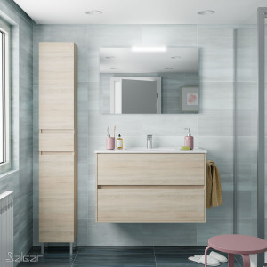 85080 SALGAR Комплект мебели для ванной NOJA 1000 OAK CALEDONIA + Раковина + Зеркало + Свет Дуб Каледония