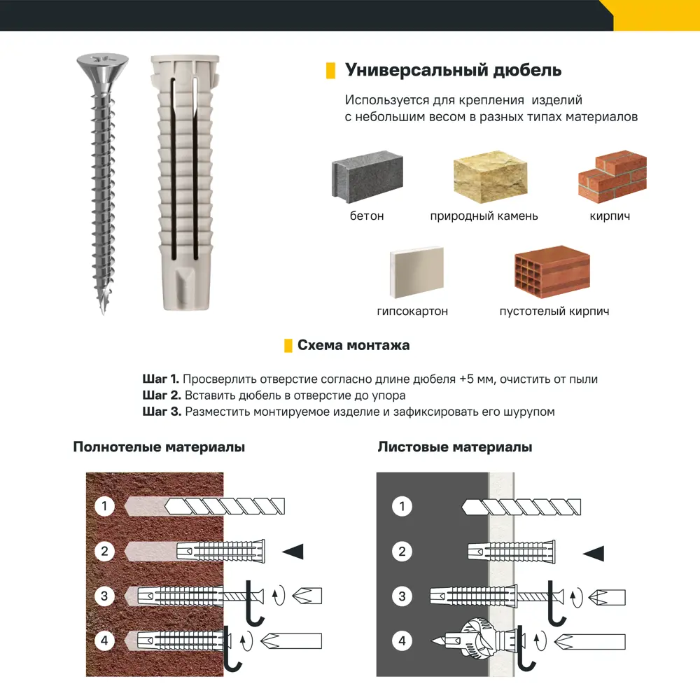 Дюбель универсальный нейлоновый Dilwis 5x25мм 100 шт. в комплекте с шурупом STLM-2107283 - Вид №3