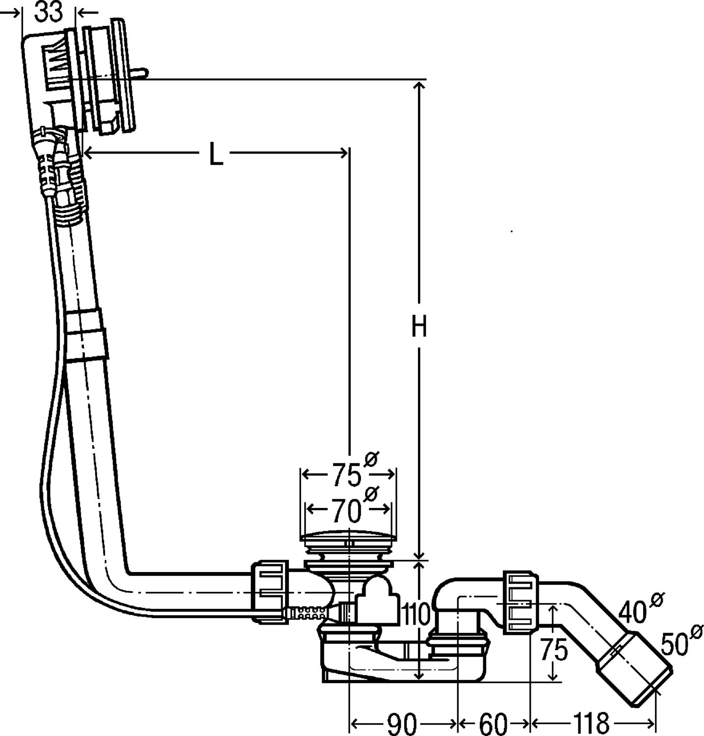 Канализационная арматура  Сифоны для ванн и душевых поддонов  Multiplex Trio VIEGA 727 703 Модель 6161.51 Santreyd  - Вид №2