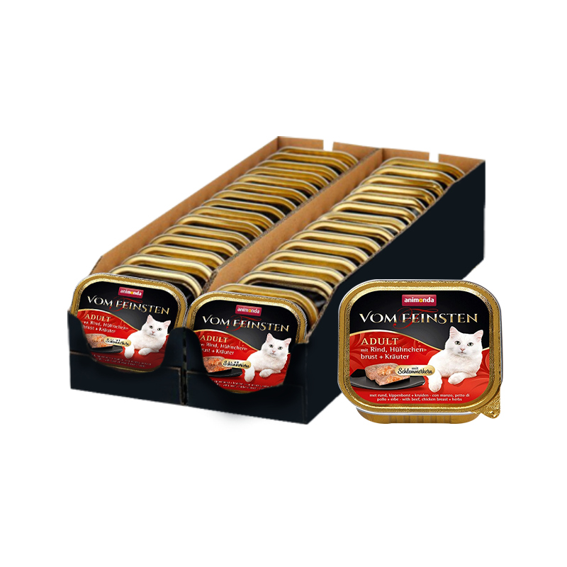 ПР0039854*32 Корм для кошек Vom Feinsten Adult Menue для гурманов говядина, кур.грудка, травы конс. (упаковка - 32 шт) Animonda 