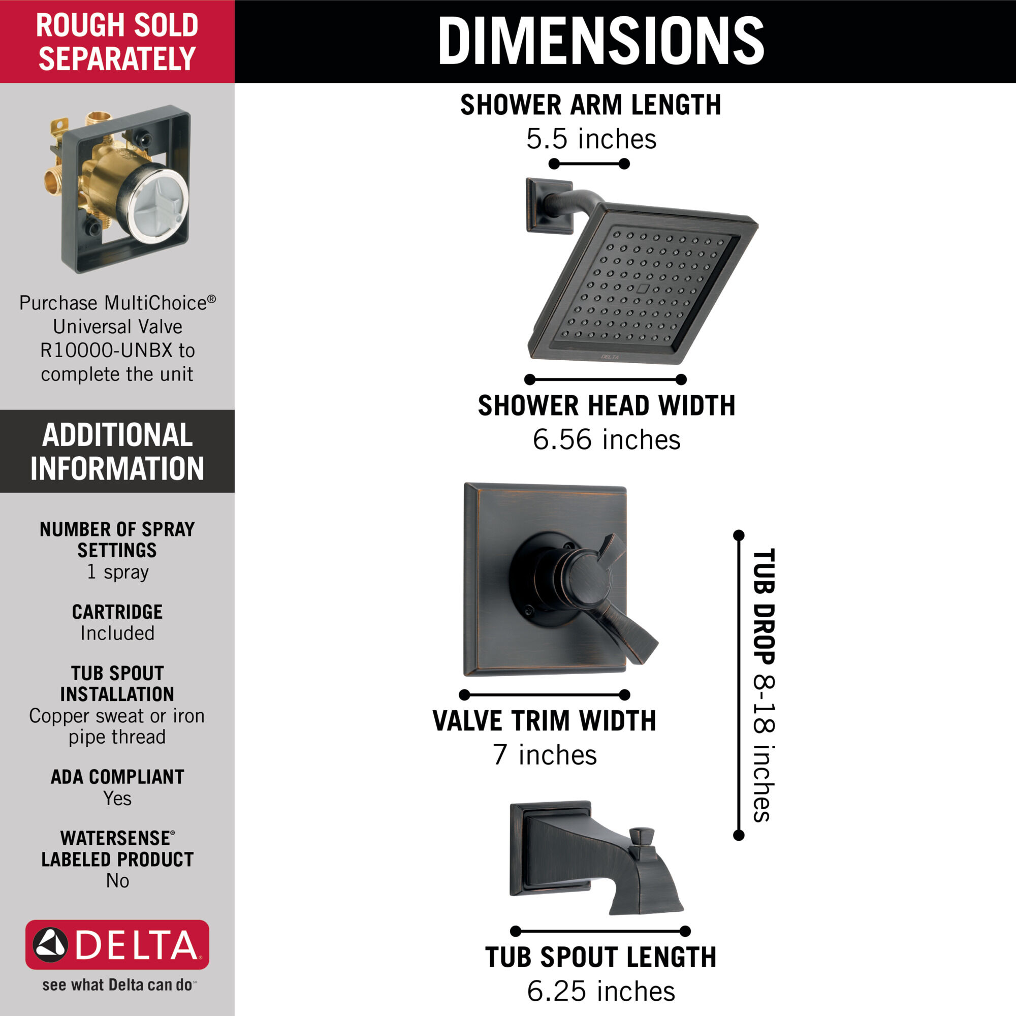 T17451-RB Для ванны и душа Monitor® 17 Series Delta Faucet Dryden Венецианская бронза  - Вид №1
