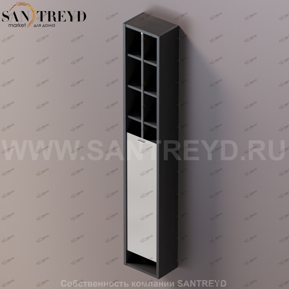 Agape 320 Настенный шкаф с вертикальной подвижной дверью из зеркала с матовой хромированной ручкой, короб из МДФ под темный дуб AMOB0320RWMSP