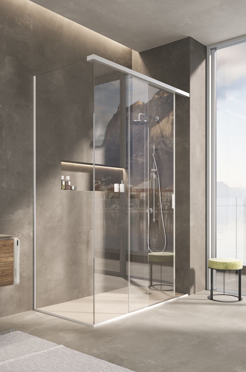 Стеклянная прямоугольная угловая душевая кабина с раздвижной дверью Saint-Gobain - Logli Капля35 ARCH-00021190 - Вид №1