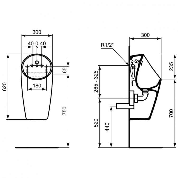 E183201 MAXI Писсуар со стандартным смывом, задняя подводка Ideal Standard SPHERO - Вид №5