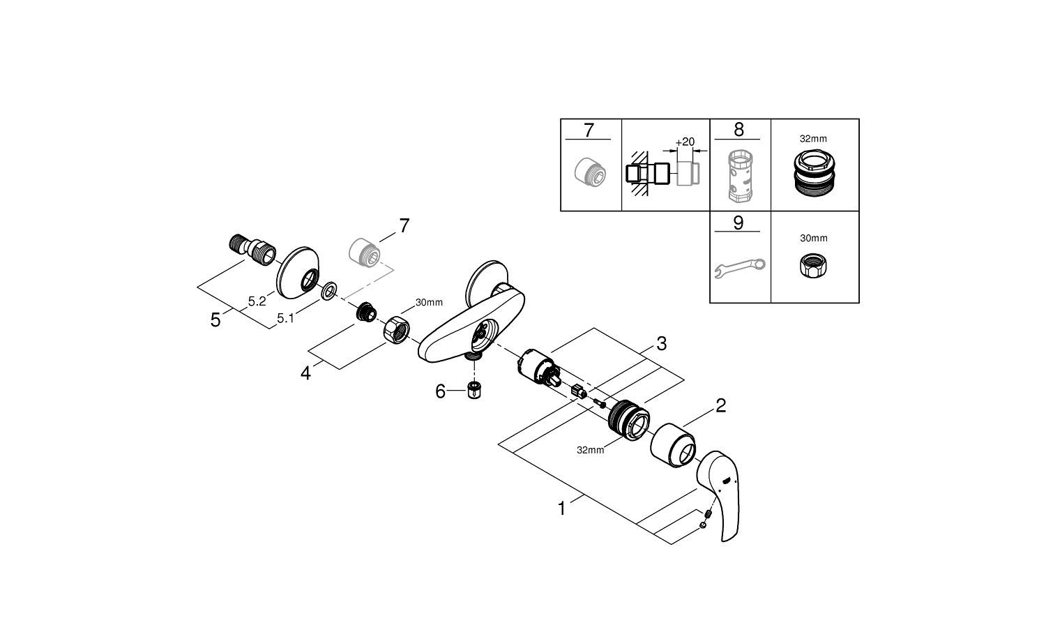 Однорычажный смеситель для душа с 2 отверстиями Grohe Eurosmart ARCH-00041973 - Вид №1