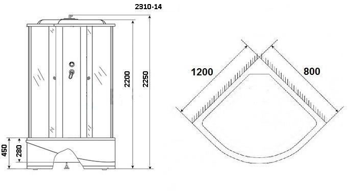 Душевая кабина NG- 2310-14L (1200х800х2150) высокий поддон(45см) стекло МАТОВОЕ Niagara Classic 23101424L - Вид №1