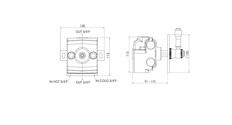 Термостатический смеситель для душа с одним отверстием rvb 1935 WOOD ARCH-00030679 - Вид №2