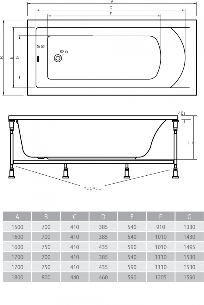 Акриловая ванна ALPEN Alaska 160x75 AVB0003 - Вид №2