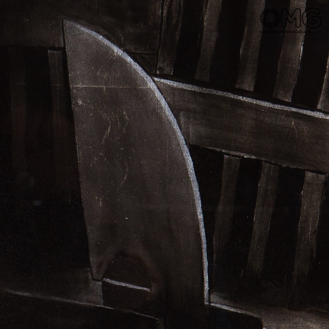 2438 ORIGINALMURANOGLASS Картина с рамкой - Нос гондолы в чёрно-белых цветах, эмаль на серебряном листе - муранское стекло - Original Murano Glass OMG 3 см  - Вид №1