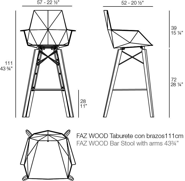 VONDOM Барный стул из полипропилена с подлокотниками Faz wood 54302, 54302f - Вид №4