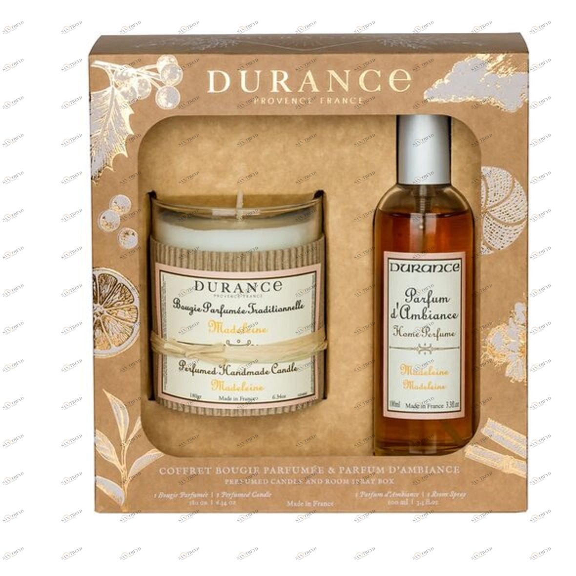Набор ароматическая свеча и духи спрей для дома, аромат Печенье Мадлен Madeleine DURANCE  301554 Бежевый 