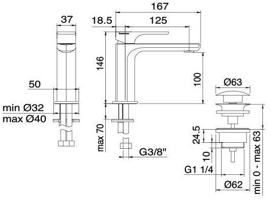 Rubinetterie Treemme Смеситель для раковины, однорычажный, латунный, настольный Hask sun-id-1446531 - Вид №3