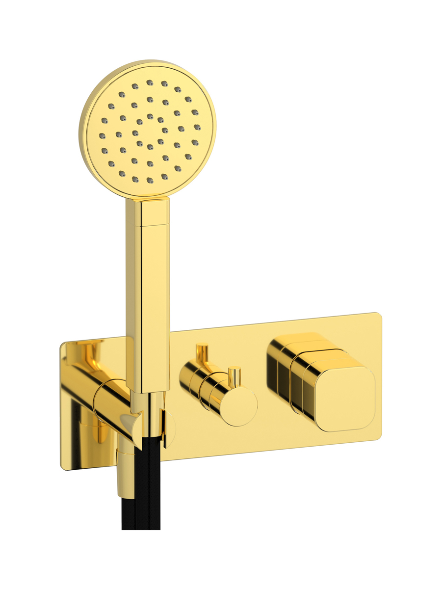 Прогрессивный настенный смеситель для душа на 3 потребителя со встроенным душевым гарнитуром. WE ARE IB eo314oo_1 Gold Elio