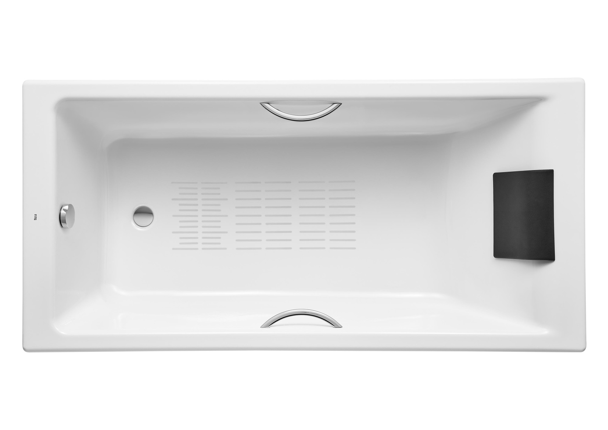 A233550000 Прямоугольная чугунная ванна с нескользящим дном, ручками и подголовником. ROCA Belice 