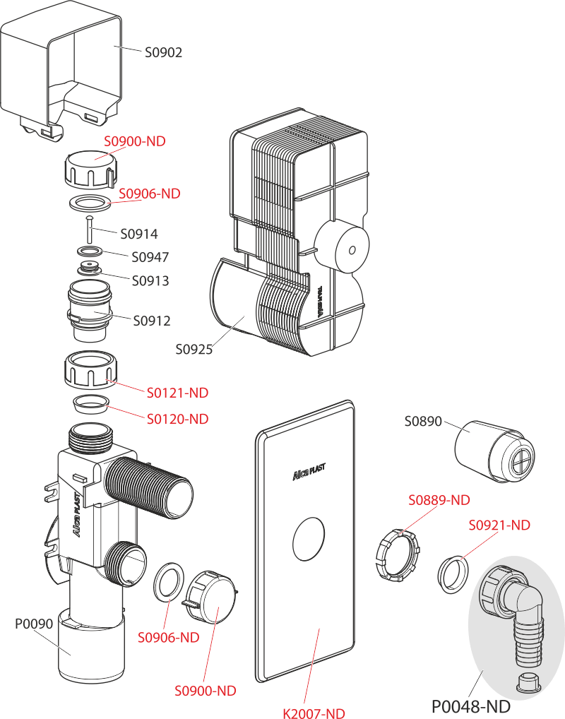 Сифон для стиральной машины с разрывным клапаном под штукатурку DN40 и DN50, нержавеющая сталь ALCAPLAST APS3P - Вид №2