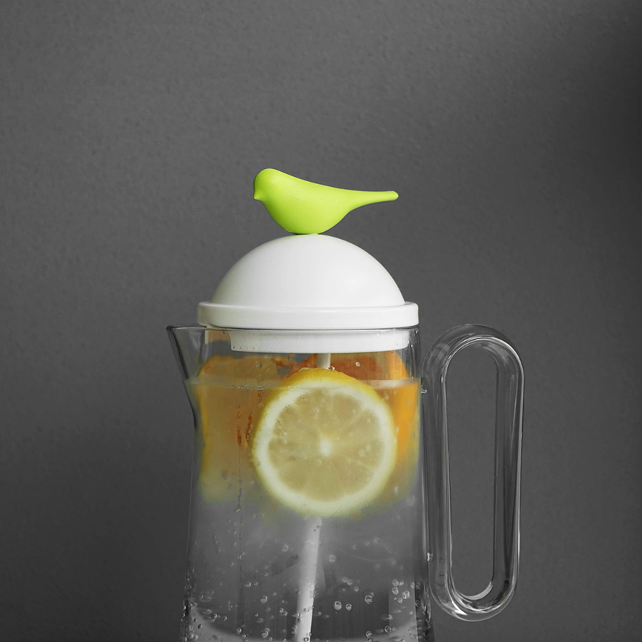 QL10301-WH-GN Кувшин sparrow с ложкой, белый с зеленым Qualy  - Вид №3