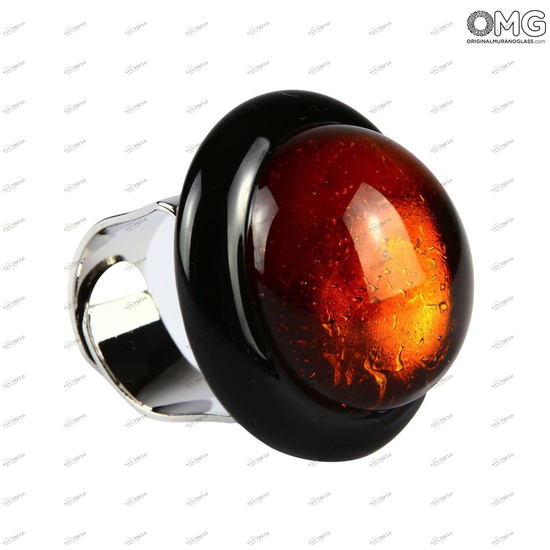 2485 ORIGINALMURANOGLASS Кольцо — стекло соммерсо оранжевое — муранское стекло - Original Murano Glass OMG 3 см 