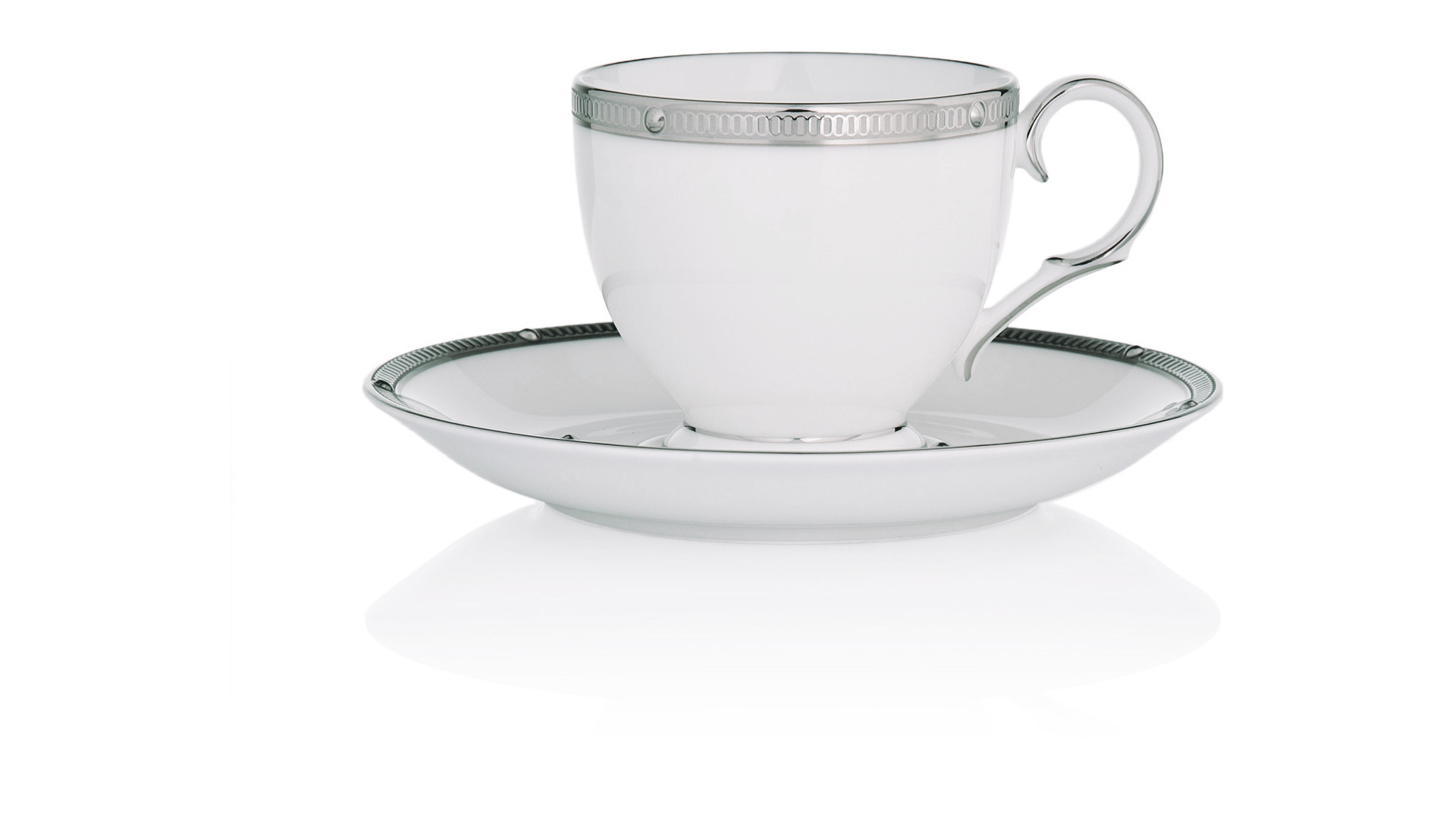10665340 Noritake Набор из 6 чашек чайных с блюдцами Noritake "Рочель,платиновый кант" 200мл Фарфор костяной  - Вид №1