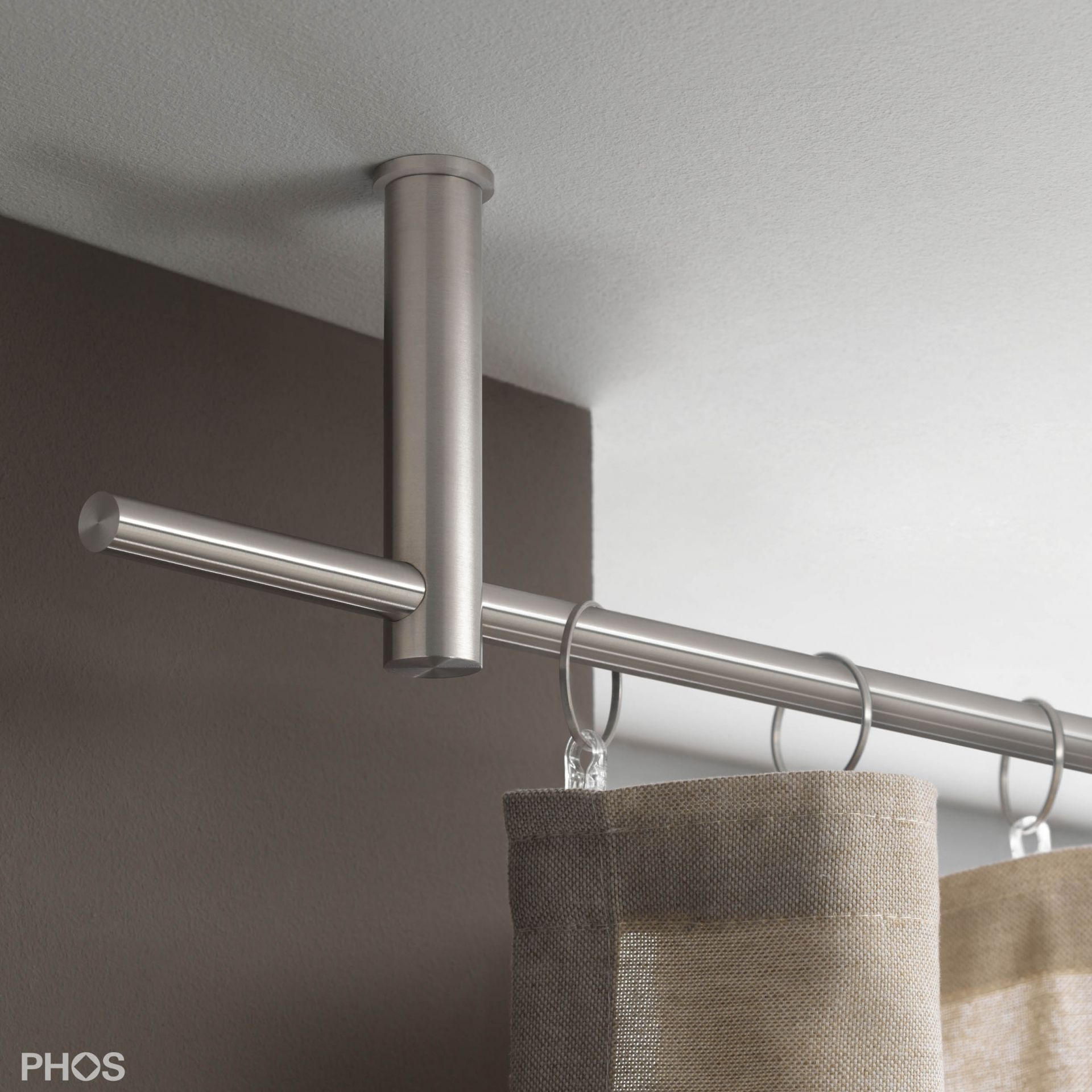 VS20-100-2200-D Комплект карнизов: 220 см с 2 держателями и 1 держателем карниза в качестве центральной опоры (среднее расстояние до потолка) PHOS 