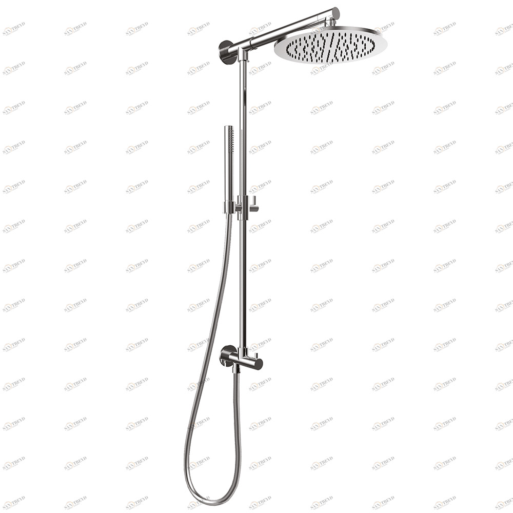 Graffio Душевая стойка из латуни, высокое присоединение к стене, стальная круглая лейка GIPZY Ø 240 мм, одноструйный латунный душ MINIMALIST, шланг ULTRAFLEX 175 см. CA101 